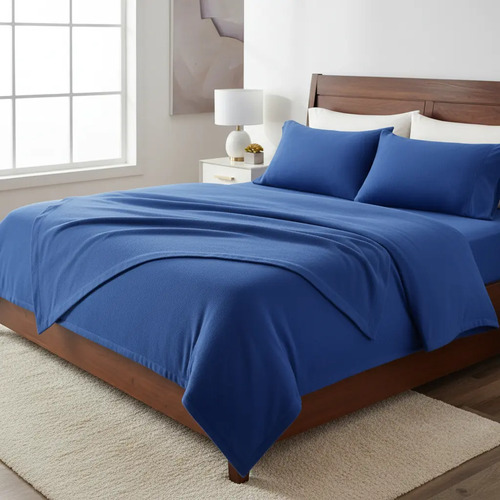 Sábana Polar Invernal Térmica Suave Calientita King Size (Azul, Liso)