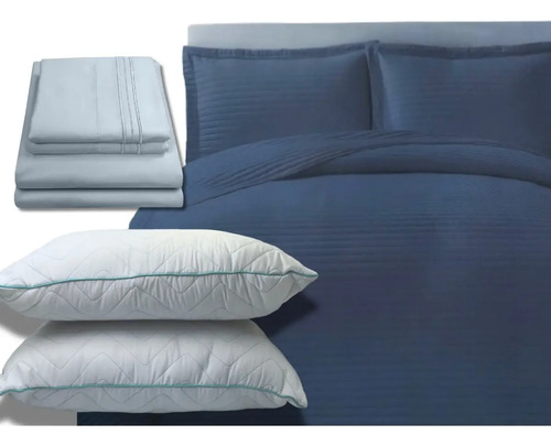 [KO-SAB-045] Set 9 Piezas. Edredón King + Juego De Sábanas + 2 Almohadas (Azul)