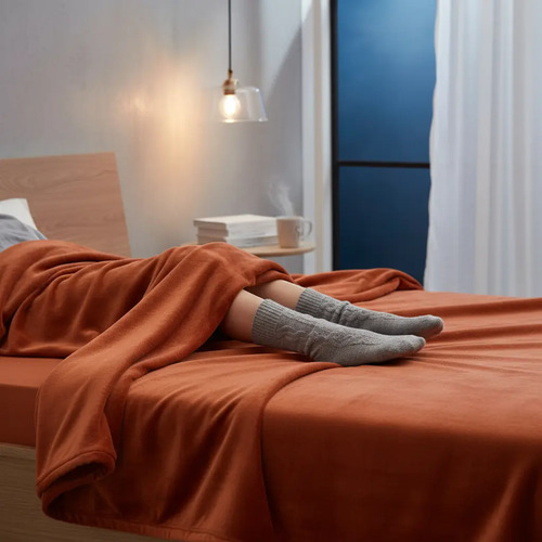 [KO-SAB-040] Juego De Sábanas Tela Flannel Invernal Hoteleras Matrimonial (Naranja)