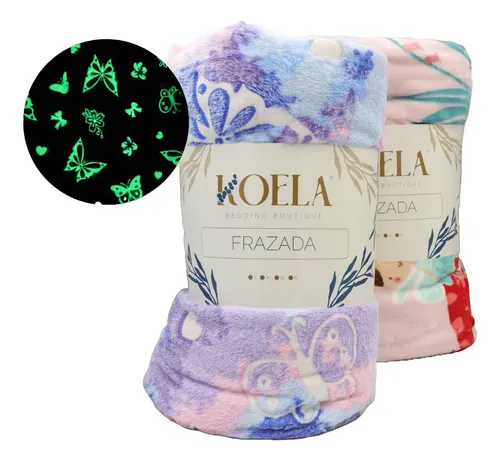 [KO-MAG-029] Combo: 2 Frazada Mágica Glow In The Dark Matrimonial Koela Diseño Mariposa Morada