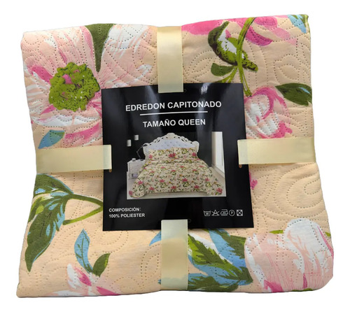 Edredón Capitonado Queen Size Doble Vista  Flores Estampado