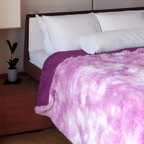 [KO-FUR-026] Combo: 2 Edredones Cobertores Faux Fur Calientito Queen Size Color Violeta Nevado Diseño De La Tela Liso