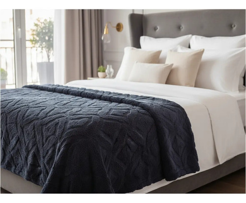 Cobija Frazada Calientita Ultra Suave Reverso Borrega 2x2.2m Color Azul Geométrico