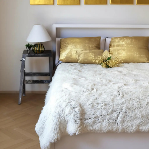 [KO-BOR-147] Edredón Cobertor Faux Fur Aborregado Matrimonial Jumbo Koela Color Blanco Diseño De La Tela Liso