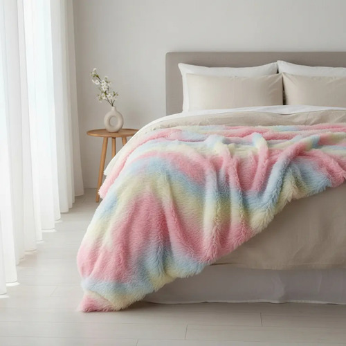 Edredón Cobertor Faux Fur Aborregado Matrimonial Jumbo Koela Color Arcoíris Diseño De La Tela Liso