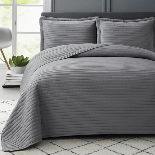 [KO-COB-178] Edredón Ligero + Fundas Para Almohada Individual & King Size Gris Oscuro King Size