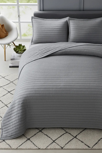 [KO-COB-167] Edredón Ligero + 2 Fundas De Almohadas King Size (260x240cm) Gris Oscuro King Size
