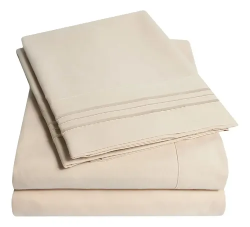 [KO-EGI-076] Juego De Sábanas 1800hilos Tacto Algodón Egipcio Matrimonial Diseño De La Tela Beige