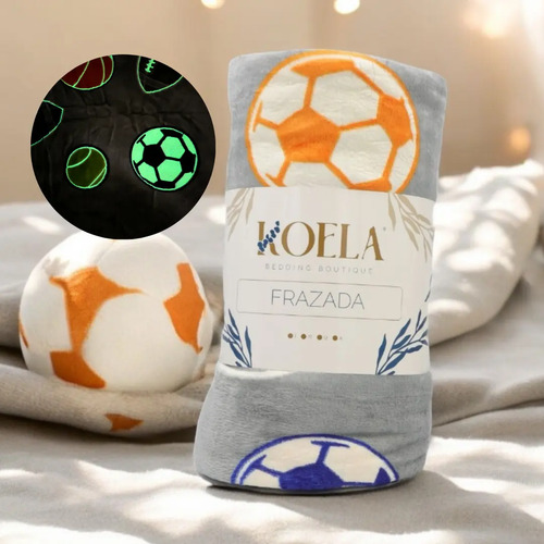 Frazada Mágica Luminosa Glow In The Dark Brilla En Oscuridad Color Balón Gris Geométrico