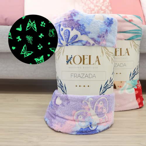 [KO-MAG-037] Frazada Mágica Luminosa Glow In The Dark Brilla En Oscuridad Color Mariposa Morada Floreado