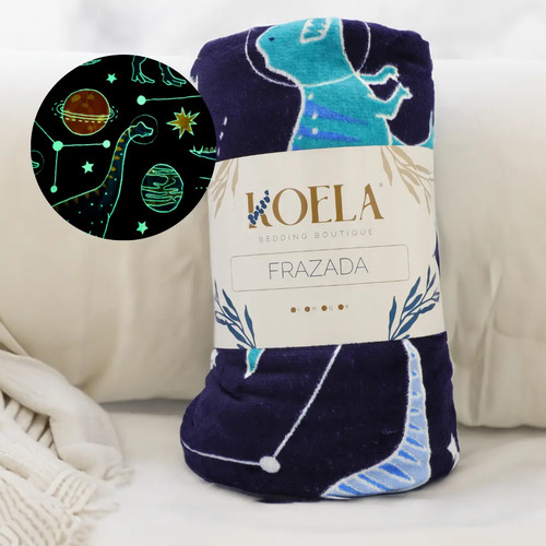 [KO-MAG-033] Frazada Mágica Luminosa Glow In The Dark Brilla En Oscuridad Color Dinosaurio Azul Marino Geométrico