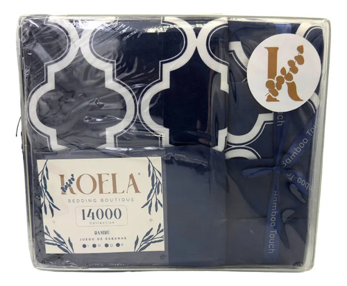 [KO-BAM-083] Juego De Sábanas Colección Bambú De Lujo Tamaño Queen Color Azul Oscuro Diseño De La Tela Estampado