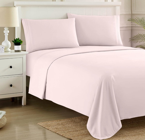 Juego De Sábanas 1800hilos Tacto Algodón Egipcio Matrimonial Diseño De La Tela Rosa Claro