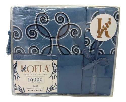 [KO-BAM-067] Juego De Sábanas Colección Bambú De Lujo Tamaño Matrimonial Color Azul Acero Diseño De La Tela Estampado