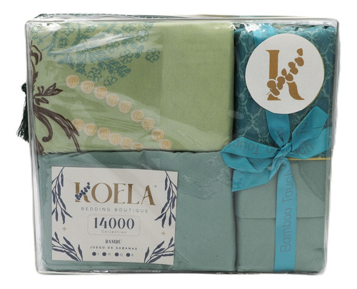[KO-BAM-080] Juego De Sábanas Colección Bambú De Lujo Tamaño Matrimonial Color Verde Diseño De La Tela Estampado