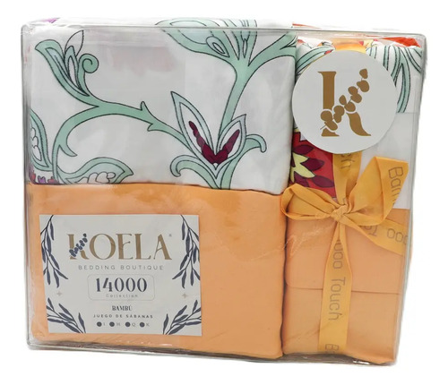 Juego De Sábanas Colección Bambú De Lujo Tamaño King Size Color Naranja Diseño De La Tela Estampado