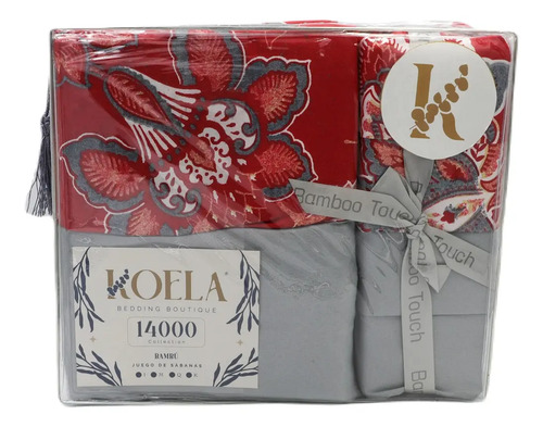 [KO-BAM-077] Juego De Sábanas Colección Bambú De Lujo Tamaño Matrimonial Color Rojo Diseño De La Tela Estampado