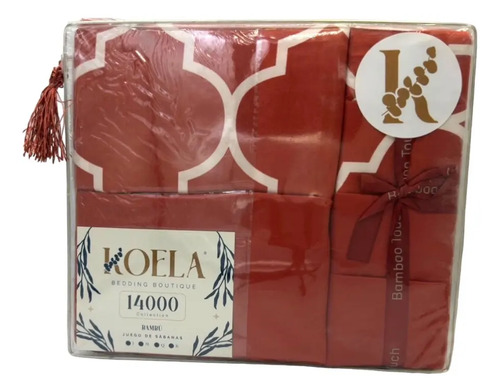 Juego De Sábanas Colección Bambú De Lujo Tamaño Matrimonial Color Terracota Diseño De La Tela Estampado