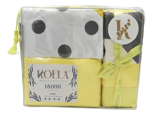 [KO-BAM-056] Juego De Sábanas Colección Bambú De Lujo Tamaño King Size Color Amarillo Diseño De La Tela Estampado