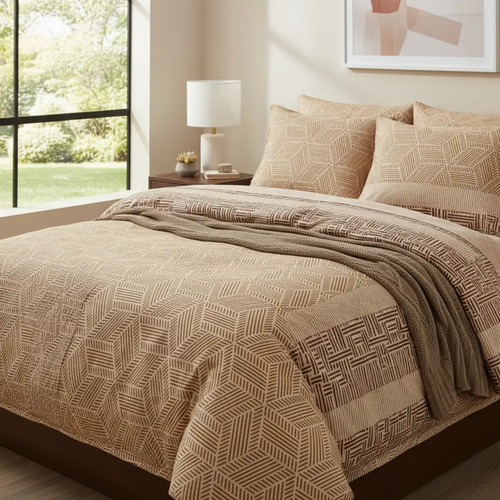 [KO-FRA-143] Juego De Sábanas Franela 100% Algodón Cálidas King Size Color Cuadrado Terracota Ajedrez