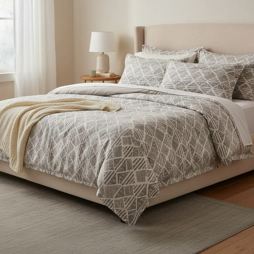 [KO-FRA-171] Juego De Sábanas Franela 100% Algodón Cálidas King Size Color Rombos Gris Ajedrez