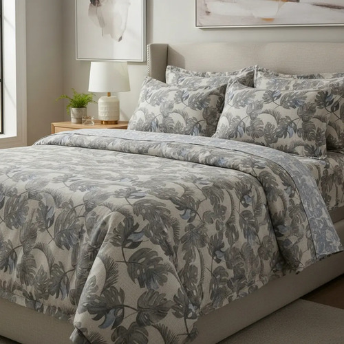 [KO-FRA-173] Juego De Sábanas Franela 100% Algodón Cálidas King Size Color Tropical Gris Floreado