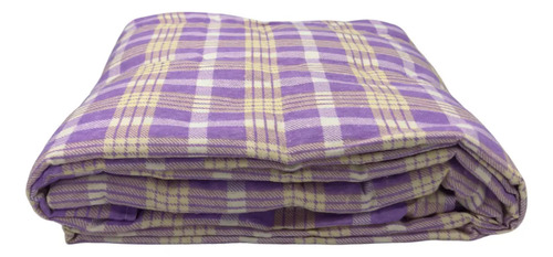 Juego De Sábanas Franela 100% Algodón Cálidas Matrimonial Color Cuadros Lila Ajedrez