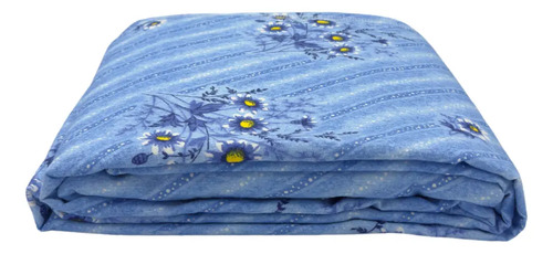 Juego De Sábanas Franela 100% Algodón Cálidas Matrimonial Color Flores Azul Floreado