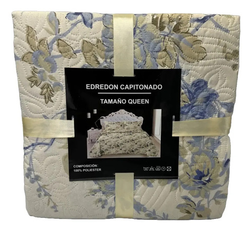 Edredón Capitonado Queen Size Doble Vista Crema Estampado
