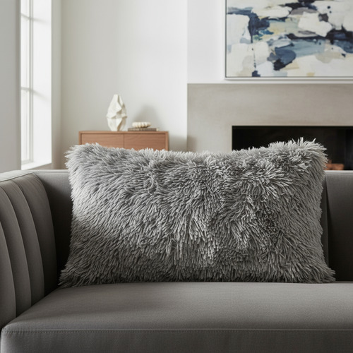[KO-FUR-008] Almohada Pelo Alto Faux Fur Cómoda Y Ultra Suave Matrimonial (Azul)