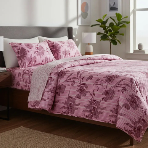 [KO-FRA-158] Juego De Sábanas Franela 100% Algodón Cálidas King Size Color Flores Rosa
