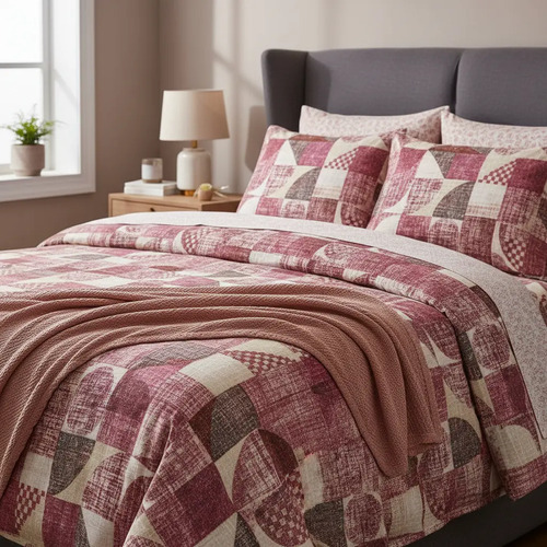 [KO-FRA-222] Juego De Sábanas Franela 100% Algodón Cálidas Queen Size Figuras Rosa