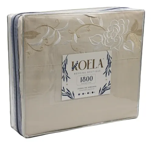 [KO-SAB-052] Juego De Sábanas King Size 1800 Koela Suaves Y Transpirables Color Caqui Diseño De La Tela Liso