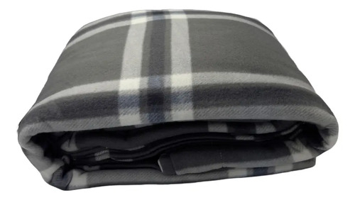 [KO-POL-064] Sábana Polar Invernal Térmica Suave Calientita Matrimonial Color Blanco Diseño De La Tela Cuadrado Gris