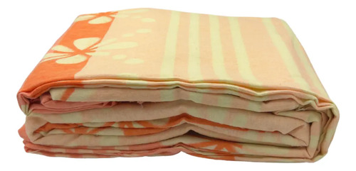 [KO-FRA-218] Juego De Sábanas Franela 100% Algodón Cálidas Matrimonial Color Tropical Naranja Rayas