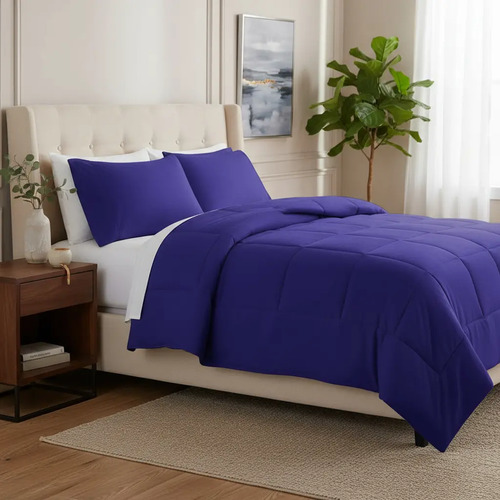 [KO-BOR-090] Edredón Cobertor Aborregado + 2 Fundas Súper Suave 1.8x2.2m (Azul)