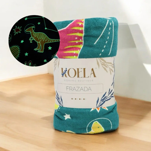 [KO-MAG-007] Combo: 2 Frazada Mágica Glow In The Dark Matrimonial Koela (Dinosaurio Verde)