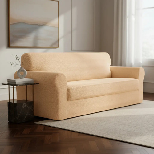 Protector Cubre Sala Jacquard Elástico Ajustable 3 Piezas Varios Oro