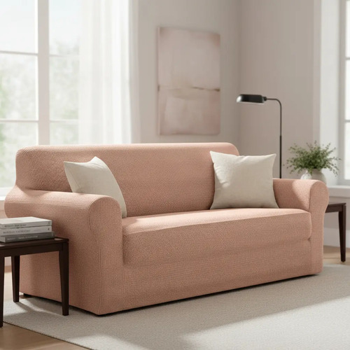 Protector Cubre Sala Jacquard Elástico Ajustable 3 Piezas Varios Beige