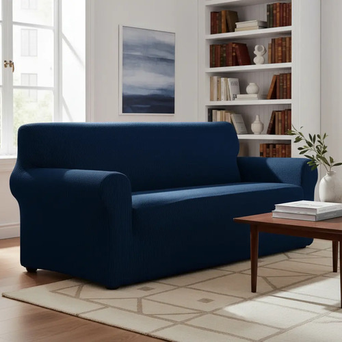 Protector Cubre Sala Jacquard Elástico Ajustable 3 Piezas Varios Azul