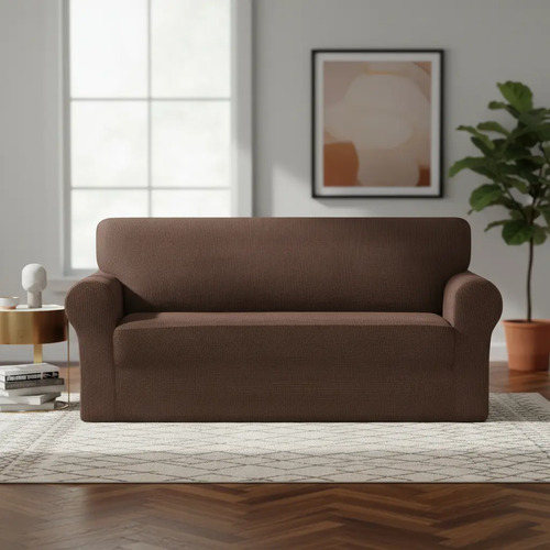 Protector Cubre Sala Jacquard Elástico Ajustable 3 Piezas Varios Chocolate