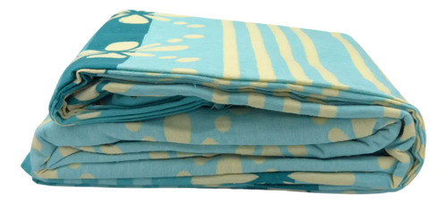 Juego De Sábanas Franela 100% Algodón Cálidas Matrimonial Color Tropical Azul Agua Rayas