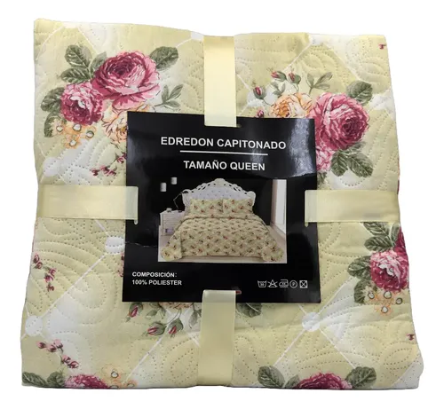 Edredón Capitonado Queen Size Doble Vista  Amarillo Rombos Estampado
