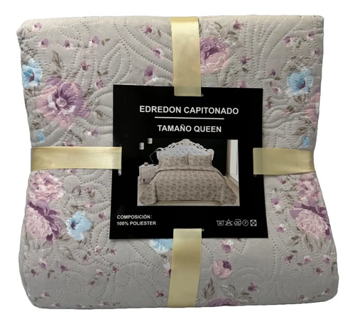 Edredón Capitonado Queen Size Doble Vista  Morado/azul Estampado