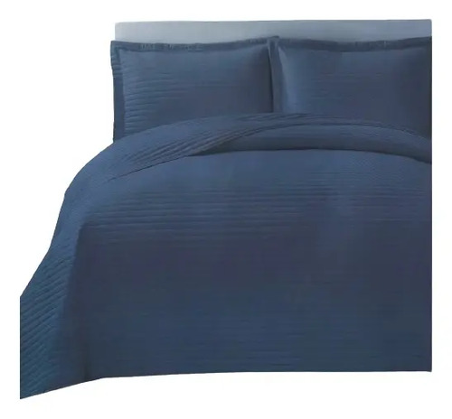 Edredón Ligero + 2 Fundas De Almohadas King Size (260x240cm) Azul Marino Rayas