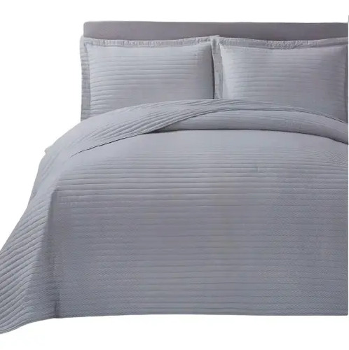 Edredón Ligero + 2 Fundas De Almohadas King Size (260x240cm) Gris Rayas