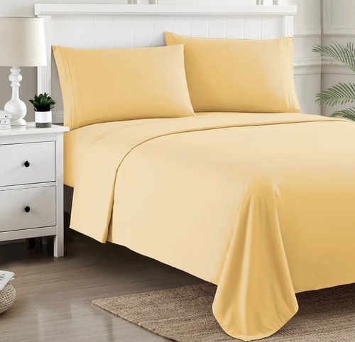 Juego De Sábanas 1800 Hilos Tacto Algodón Egipcio Individual Diseño De La Tela Amarillo Claro