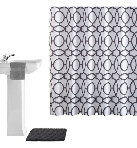 Juego De Baño 15 Pcs, 2 Tapetes De Baño + 1 Cortina De Ducha Color Negro Lisa